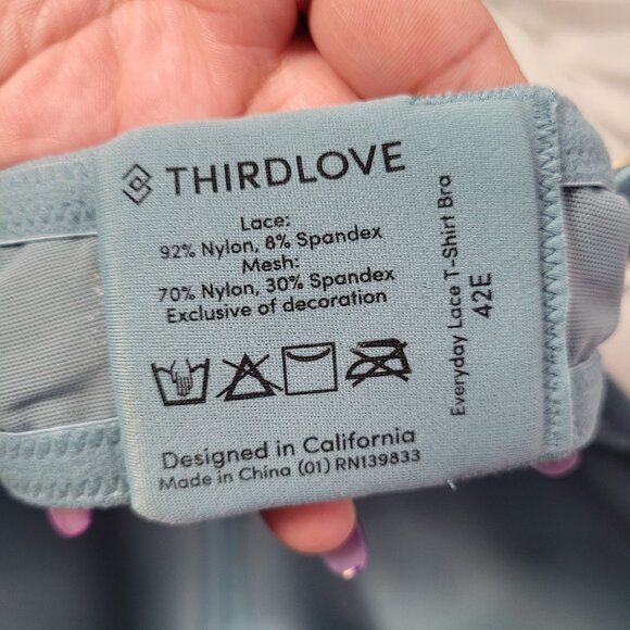 Thirdlove Everyday Lace T-Shirt Bra Teal Blue Underwire Support Size 42E New - Picture 7 of 9